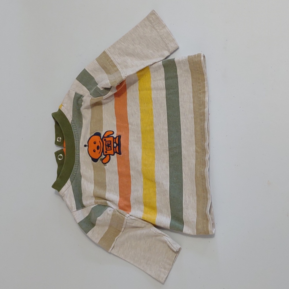 Baby Okie dokie 6-9 months tee shirt robot long sleeve layer look striped orange